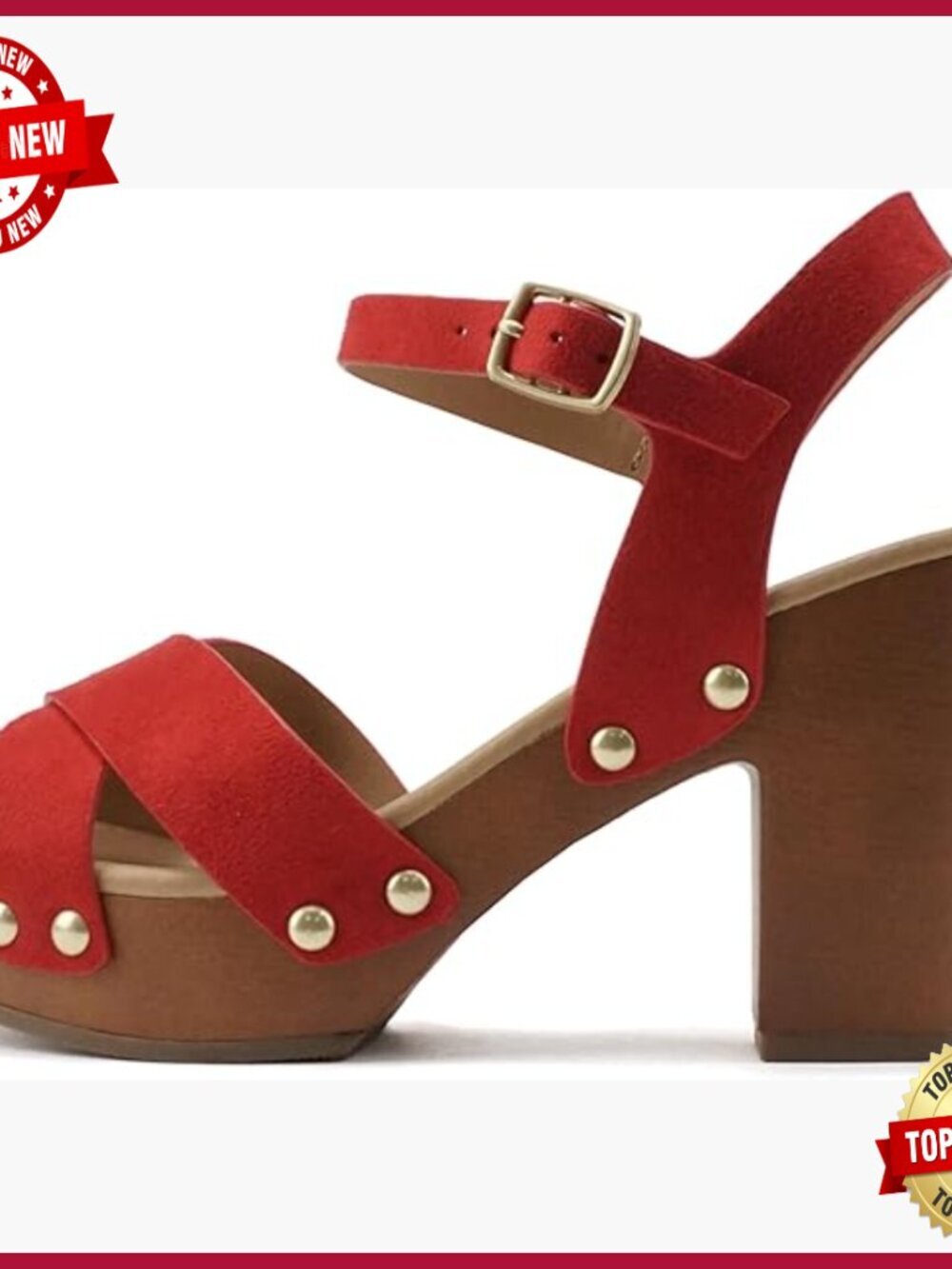 Chunky Platform Block Heel Sandals with Ankle Strap and Studs